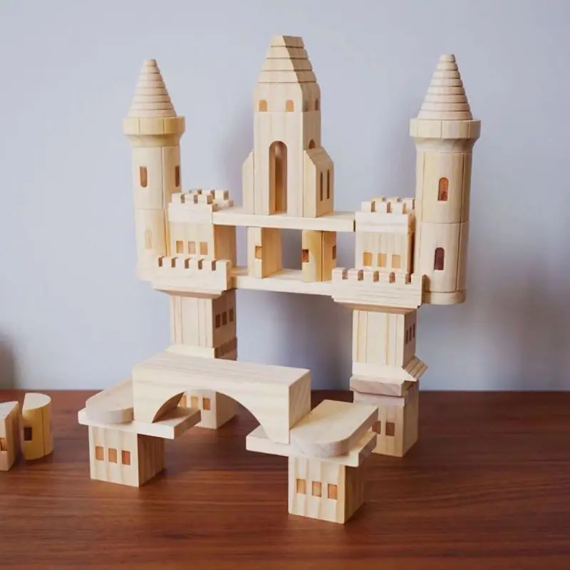 

75pcs/set Wooden Castle Building Blocks Kids Intellectual Puzzle Early Education Toys