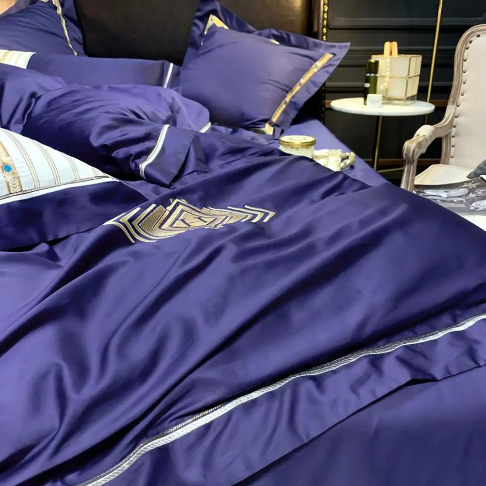 

Svetanya Blue Stripes Egyptian Cotton Bedding Set Embroidery Linens Queen King Size Duvet Cover Fitted Flat Sheet Pillow Shams