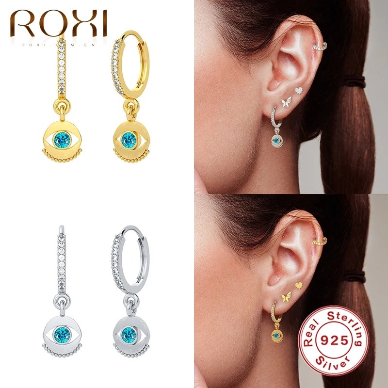 

ROXI Simplicity Demon Eye Hoop Earrings For Women Pendientes Plata 925 Huggie Dangle Fine Jewelry Anniversary gifts Accessories