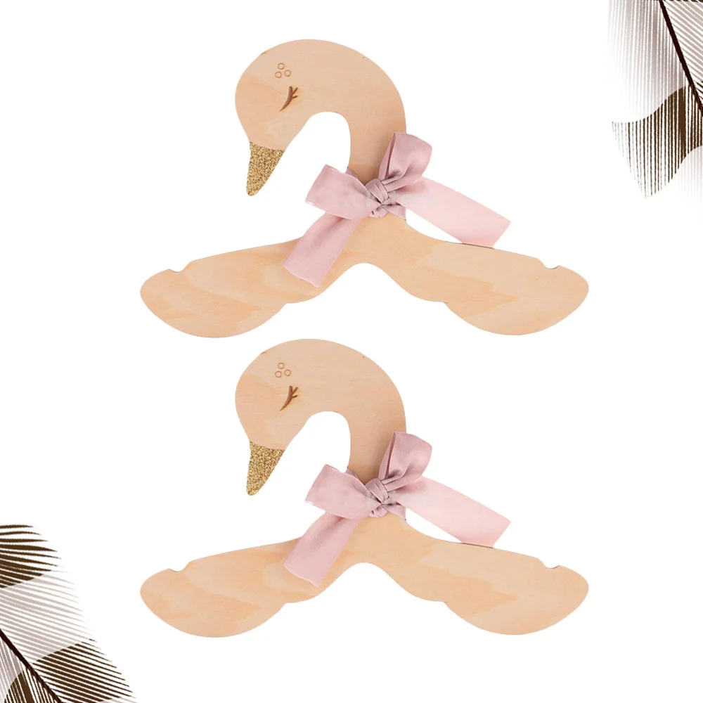 

2pcs Children Bedroom Clothes Hangers Kids Clothing Store Hangers Swan Shape Clothes Hangers Wood Rack Hanger (Bowknot Random