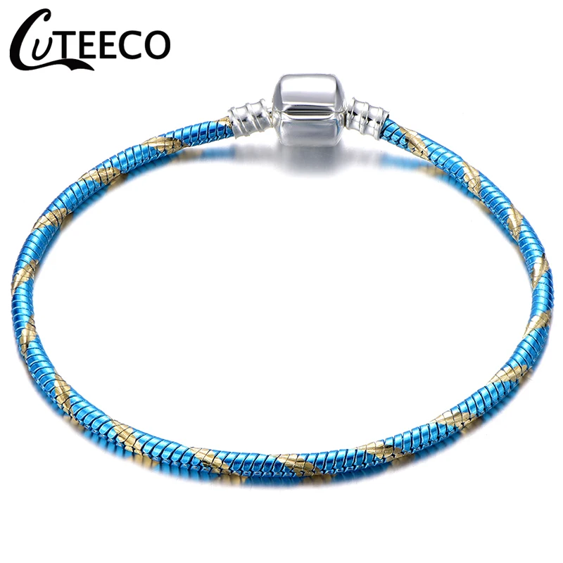 CUTEECO, высокое качество, серебряный, розовый, золотой цвет, очаровательный браслет, европейская модная цепочка-змейка, браслет в виде сердца для женщин, ювелирное изделие
