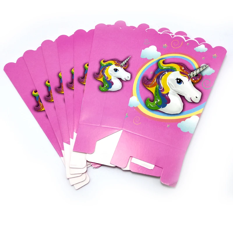 

6pcs Baby Shower Lovely Unicorn Kids Favors Gifts Candy Box Birthday Party Paperboard Popcorn Boxes Decorate Events Supplies