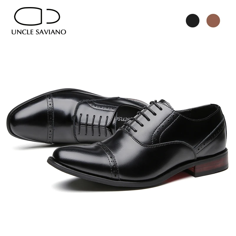 Uncle Saviano Oxford Brogue Man Shoes Genuine Leather Formal Office Luxury Black Designer Men Original Dress Wedding Shoes Men