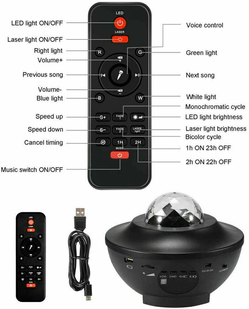 Светодиодный светильник со звездой, проектор, USB кабель, bluetooth, пульт дистанционного управления, музыкальный проигрыватель, лазерный светил... от AliExpress RU&CIS NEW