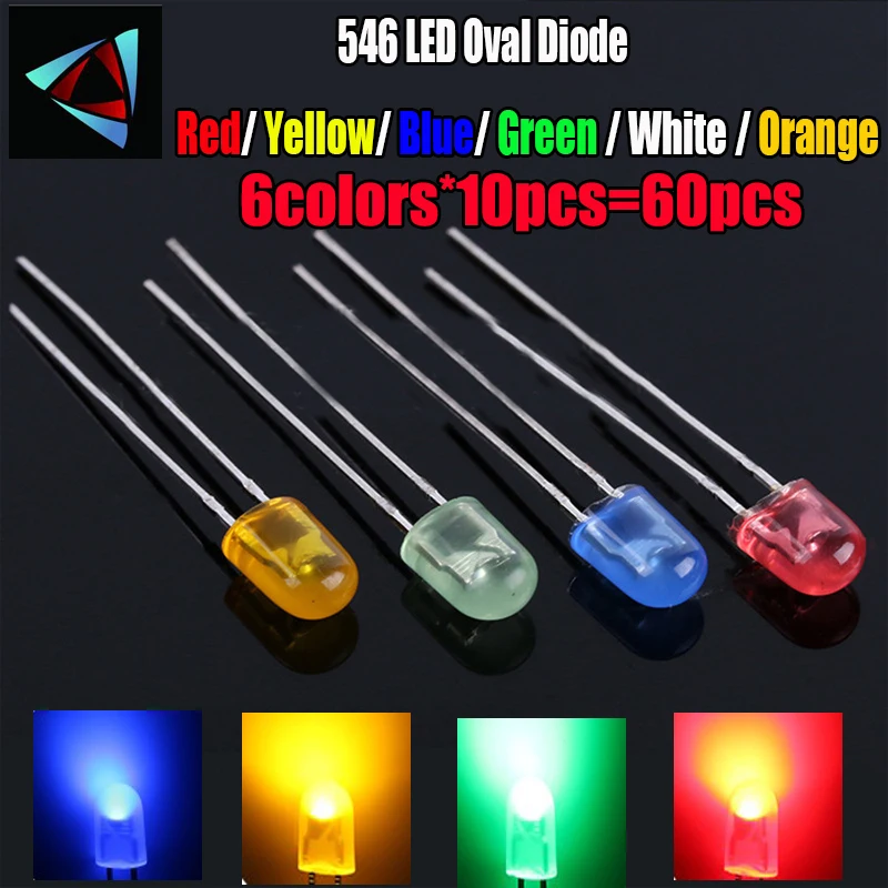 6 цветов * 10 шт = 60 шт 546 диффузный Светодиодный диодный светильник Ассорти набор зеленый синий белый желтый красный оранжевый набор компонентов «сделай сам»