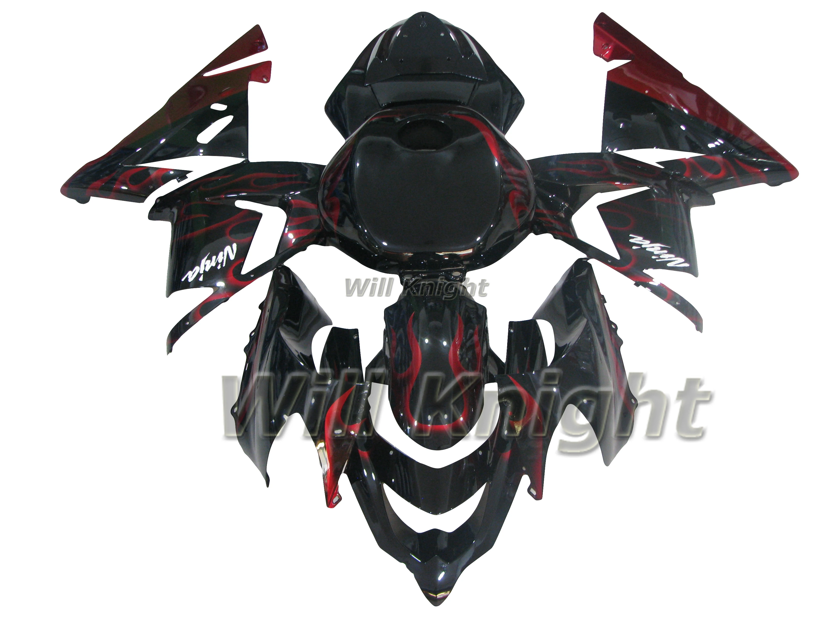 

Комплекты обтекателей корпуса ABS для Kawasaki ZX-10R, 2004, 2005, ZX10R 04 05, черные Обтекатели с красным пламенем