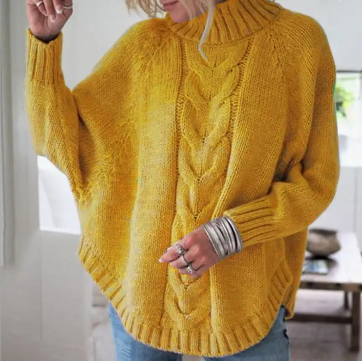 

Women Tops Batwing Sleeve Knitting Sweater Solid Turtleneck Pullover Jumper Female Casual Loose Knitted Blouses Warm Sweater