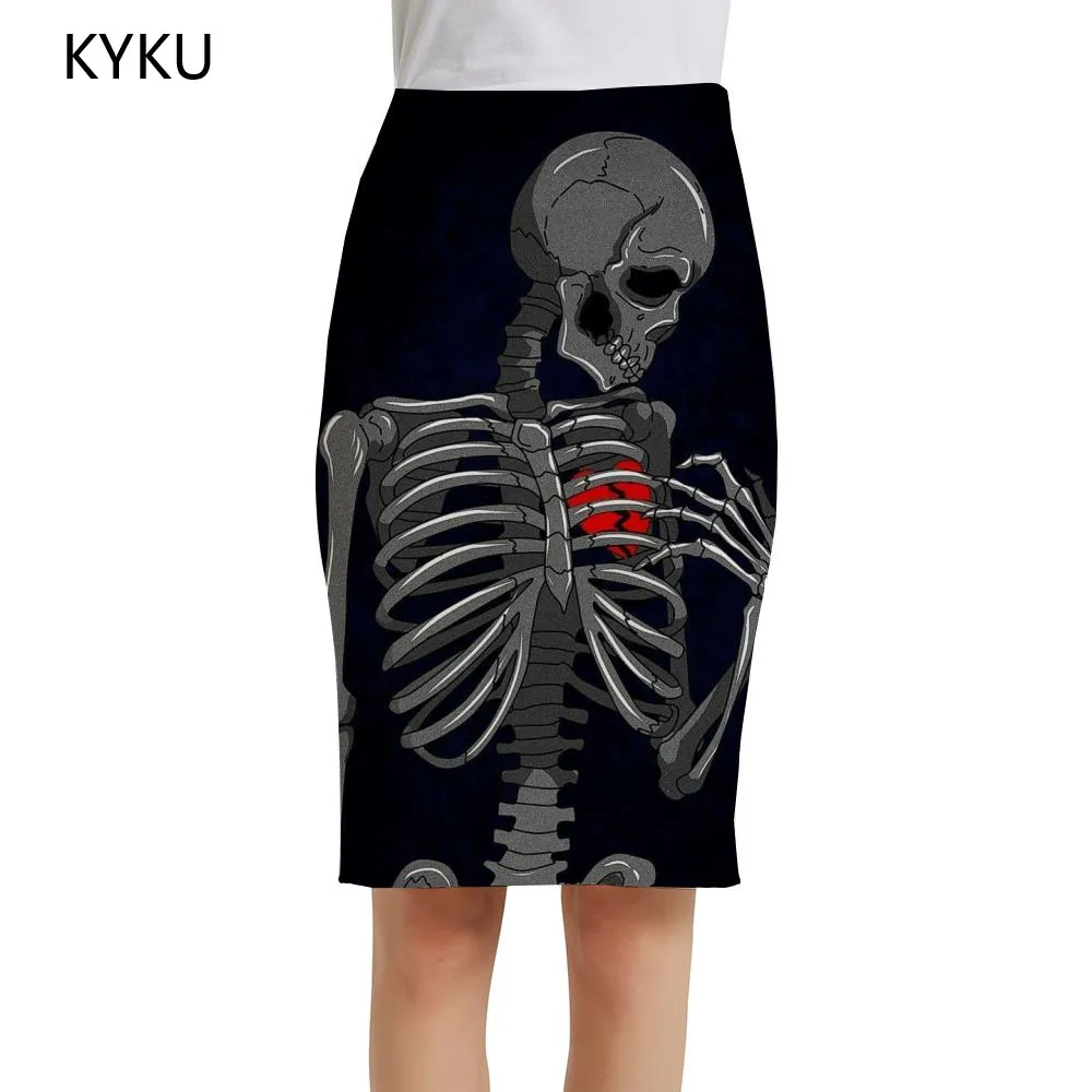 

KYKU Skull Skirts Women Skeleton 3d Skirt Hip Hop Elegant Funny Sexy Ladies Skirts Womens Vintage Casual Korean New