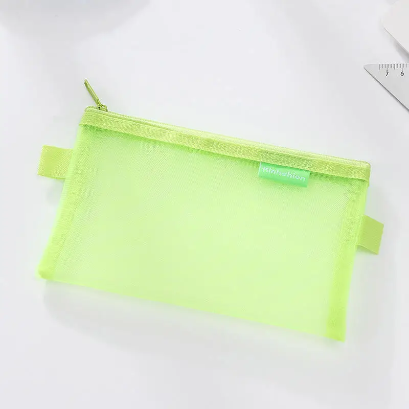 Green1 Прозрачный чехол-карандаш, Сетчатая Сумка-карандаш для детей, подарок для девочек, офисные школьные принадлежности кавайи, канцелярские принадлежности, нейлоновый чехол-карандаш на молнии - Цвет: Green1