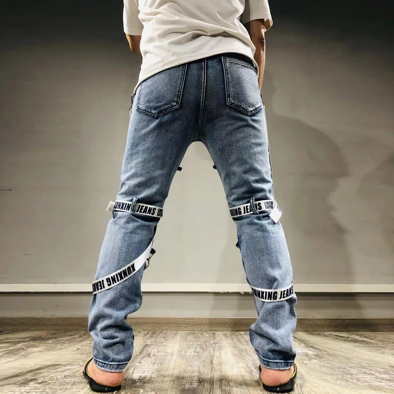 Autumn Personality Trend Slim-Fit Straight-Leg Jeans Men's Street Hip-Hop Ripped Fashion Young Men's Motorcycle Denim Trousers