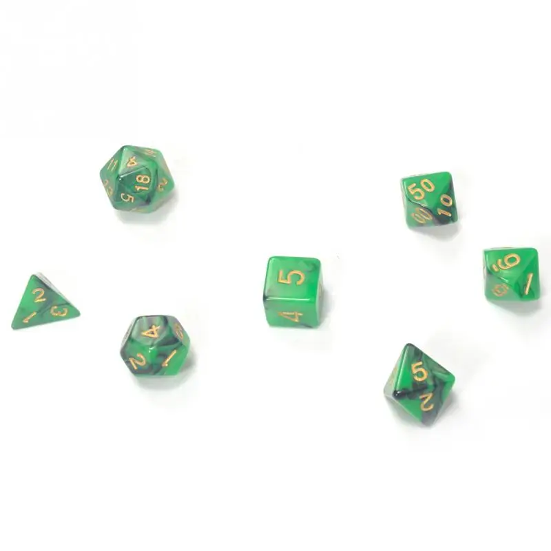 7 шт. набор игральных костей с эффектом туманности покер d& d d4 d6 d8 d10 d% d12 d20 многогранные TRPG игры Подземелья и Драконы РПГ игры в кости - Цвет: green black