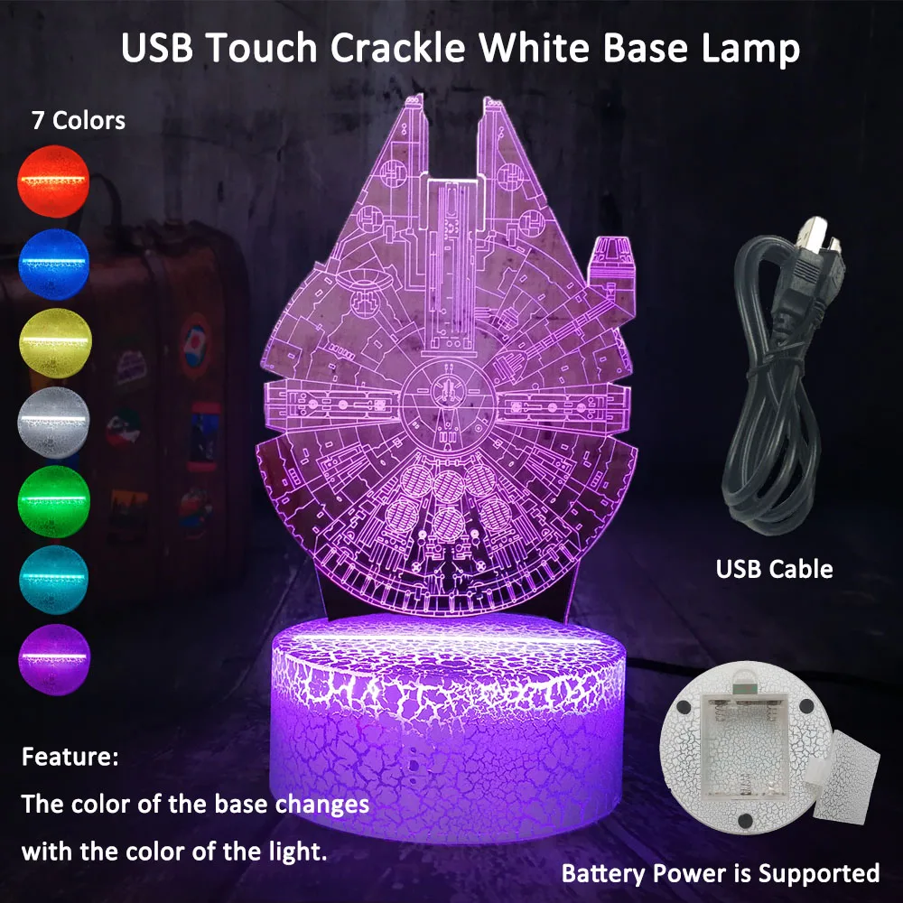 Смотрите фильмы Звездные войны космический 3D светодиодный RGB светодиодный Ночной светильник 7 цветов Изменение сна настольная лампа украшение дома праздник для детей Рождественский подарок