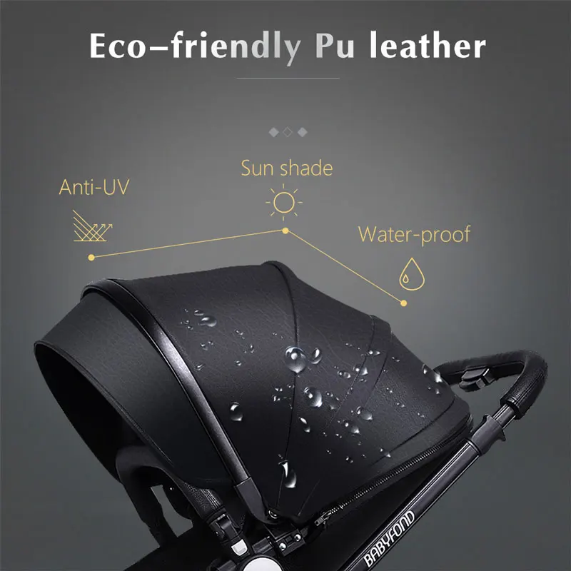 Роскошная коляска для детей Babyfond 3 в 1 из кожи двухсторонней амортизации
