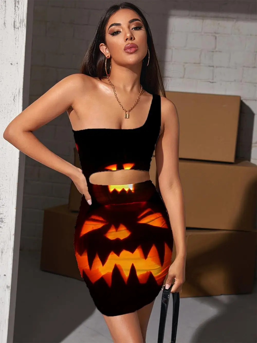 

Giyu Brand Halloween Dresses Women Pumpkin Bodycon Dress Funny Hollow out Dresses Party Vestido Sexy Womens Clothing Plus Size