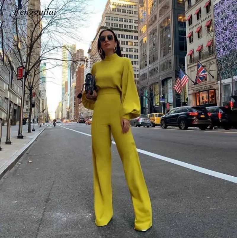 

2021 Autumn Summer Fashion Solid Color New Product with Long Sleeve Jumpsuit High Waist Office Wear