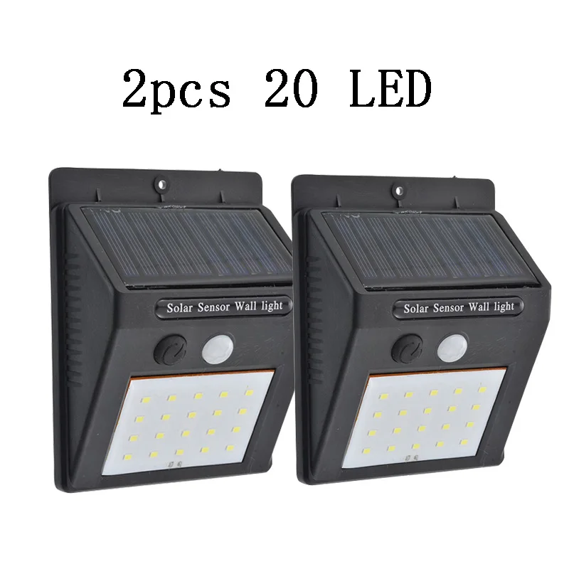 2pcs 20 LED 20/30 Светодиодный Фонари, работающие от солнечной энергии PIR датчик движения Солнечный садовый светильник Открытый водонепроницаемый энергосберегающий настенный светильник - Испускаемый цвет: 2pcs 20 LED