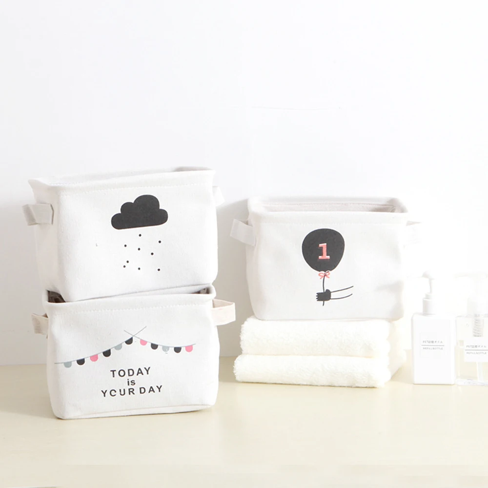 Хлопковая льняная настольная корзина для хранения коробка мелочей маленькая