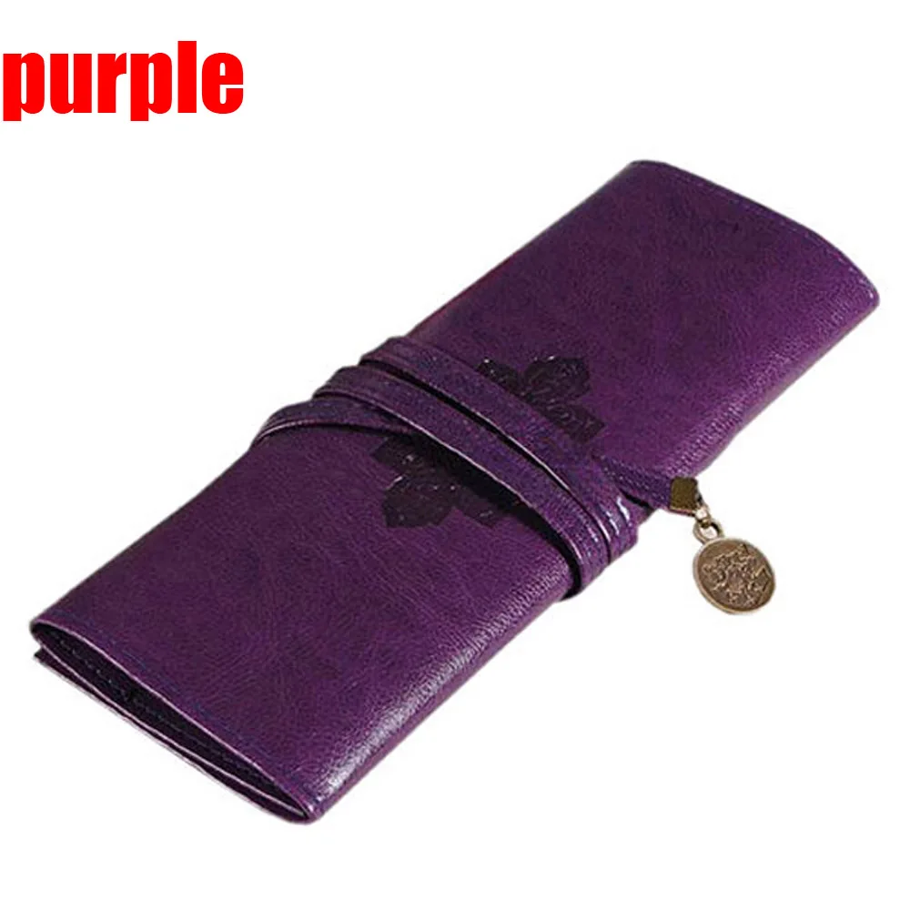 purple 1 шт., модная женская косметичка, Ретро стиль, рулон, кожа, для макияжа, косметическая кисть, ручка, карандаш, чехол, органайзер, сумка для инструментов для макияжа, винтажная Новинка - Цвет: purple
