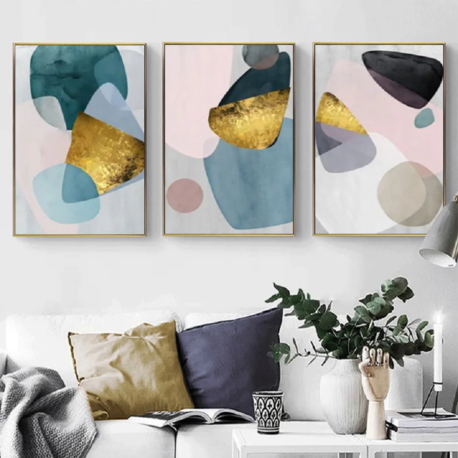 

Nordic Golden Pink Abstract Geometric Wall Art Canvas Paintings Girls Room Wall Art Prints and Posters Living Room Home Decor