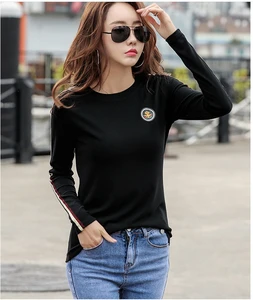 Весна 2020, новая женская футболка, Повседневная модная футболка с длинным рукавом, размера плюс, нижняя рубашка F946
