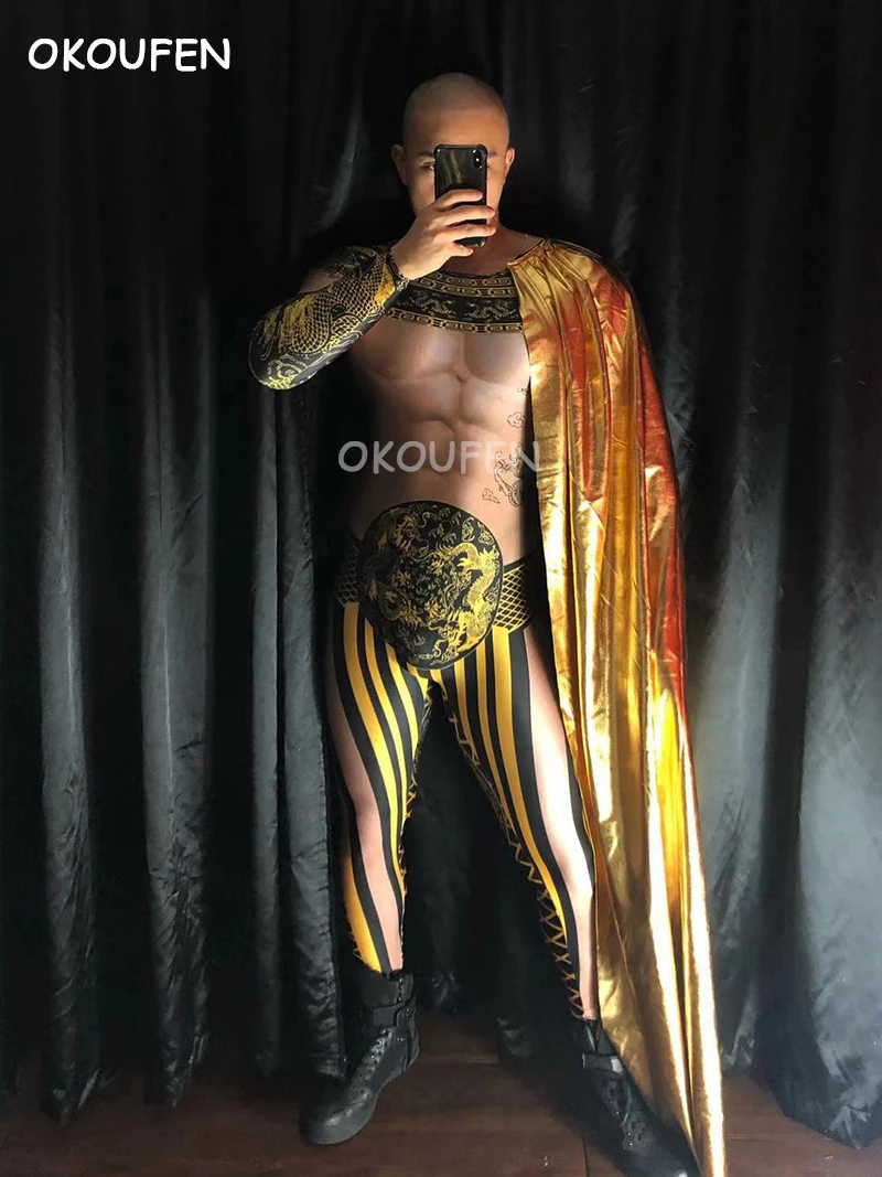 Комбинезоны в китайском стиле с 3d-рисунком под золото костюм для ночного клуба