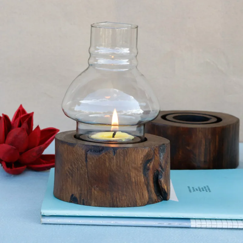 

Home Decoration Solid Wood Crafts Candle Holder Southeast Asian Style Creative Club Hotel Supplies Retro Candle Holder