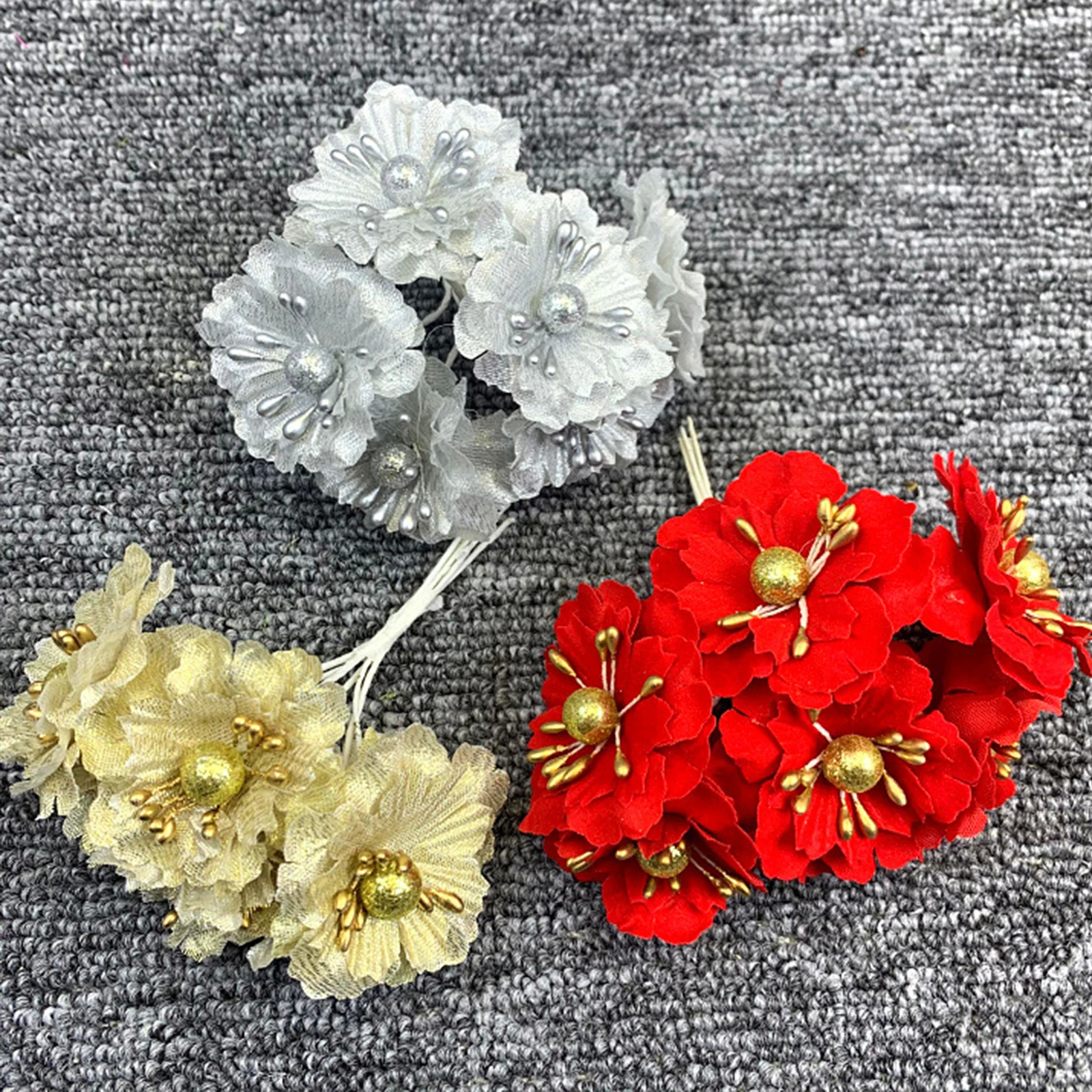 

10Pcs 5cm 6Heads Glitter Artificial Christmas Flowers Xmas Tree Ornaments Merry Christmas Decorations for Home New Year Gifts