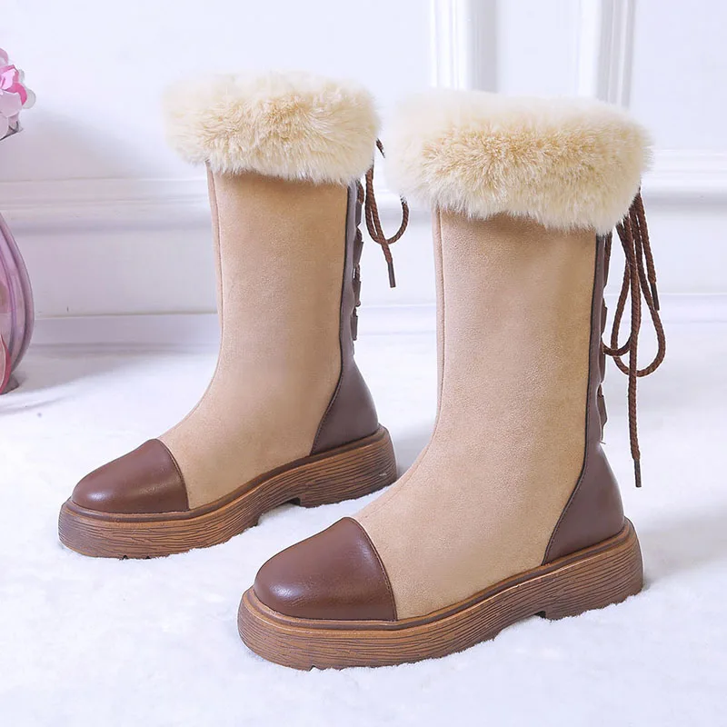 ZALAVOR/женские сапоги до середины икры на толстой платформе зимние теплые меховые