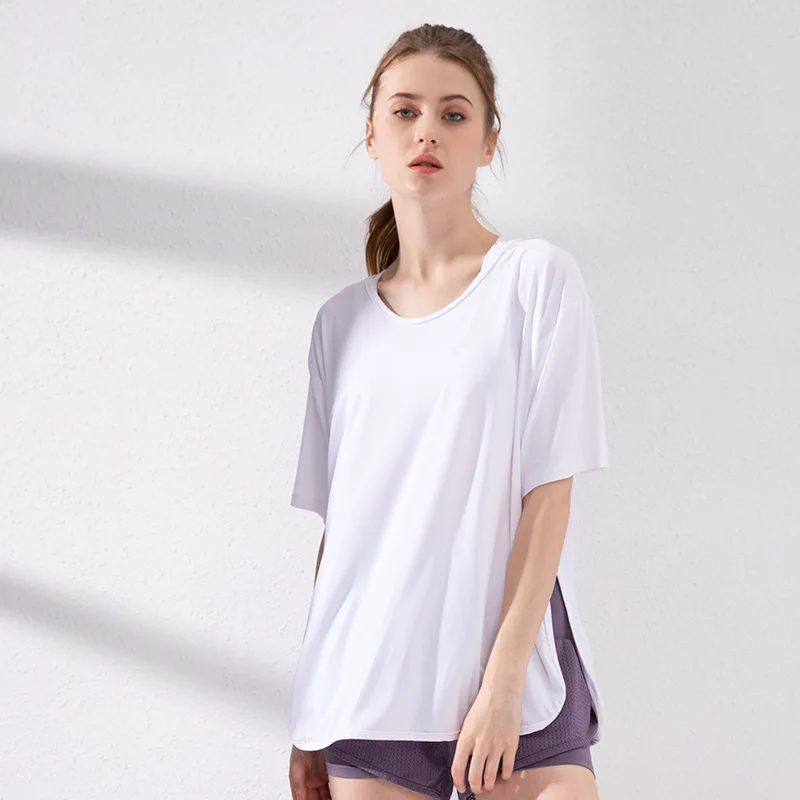 

Lettered Sports Coat Womens Loose-Fit Fitness Quick Drying Clothes Tied Knot Blouse Running Short Sleeve T-Shirt Ins /30