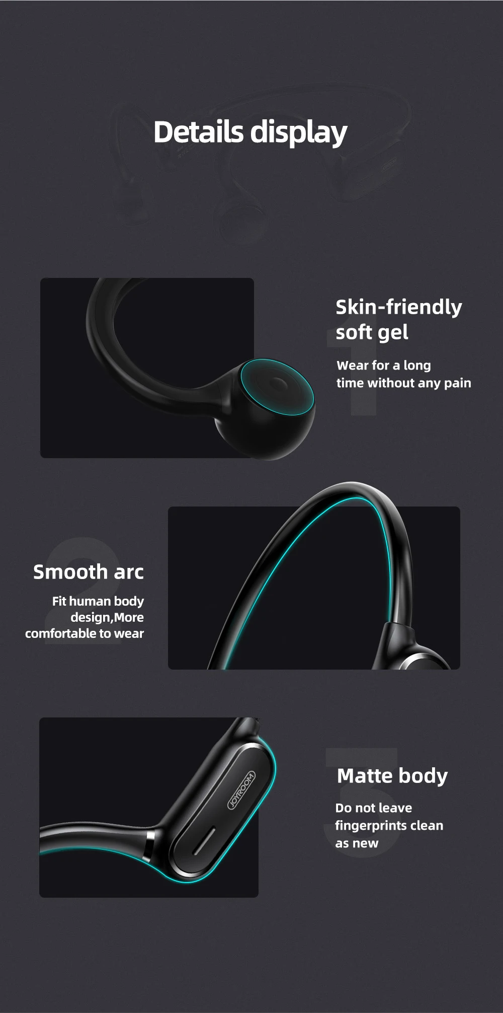 Joyroom X1 с шейным браслетом Bluetooth наушники стерео Беспроводные спортивные наушники крючок для наушников-вкладышей Стиль бас костной проводимости наушники