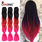 Плетеные волосы Leeons, Омбре, фиолетовые, розовые, синие, 24 дюйма, 100, гупак., Синтетические длинные косы для наращивания, высокотемпературное волокно