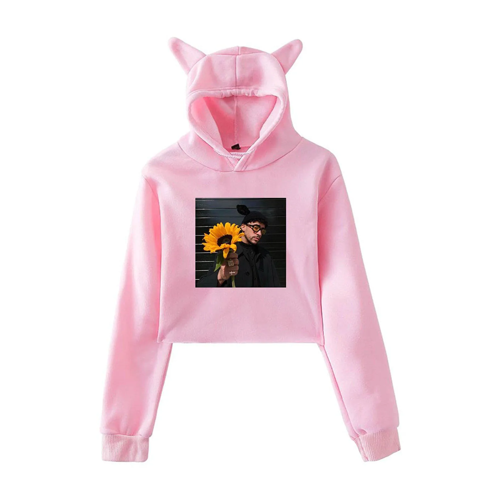 

Women’s Hoodies with Cat Ears, Fashion Musician Portrait Print Long Sleeve Loose Sweatshirts