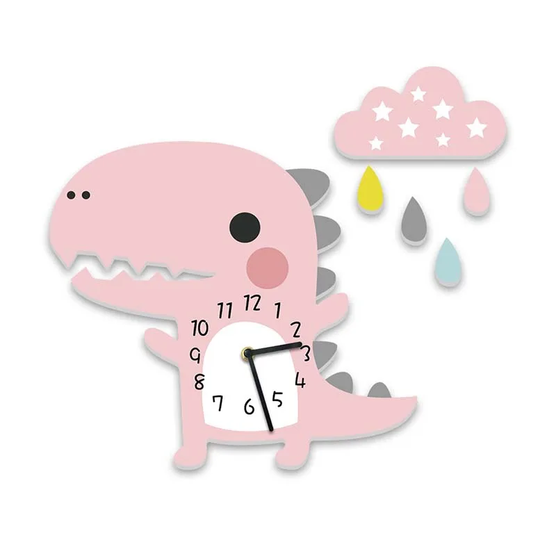 Cartoon Dinosaur Silent Clock Cloud Raindrop 3D DIY Wall Sticker Home Children Kids Room Baby Nursery Hanging Decor | Дом и сад