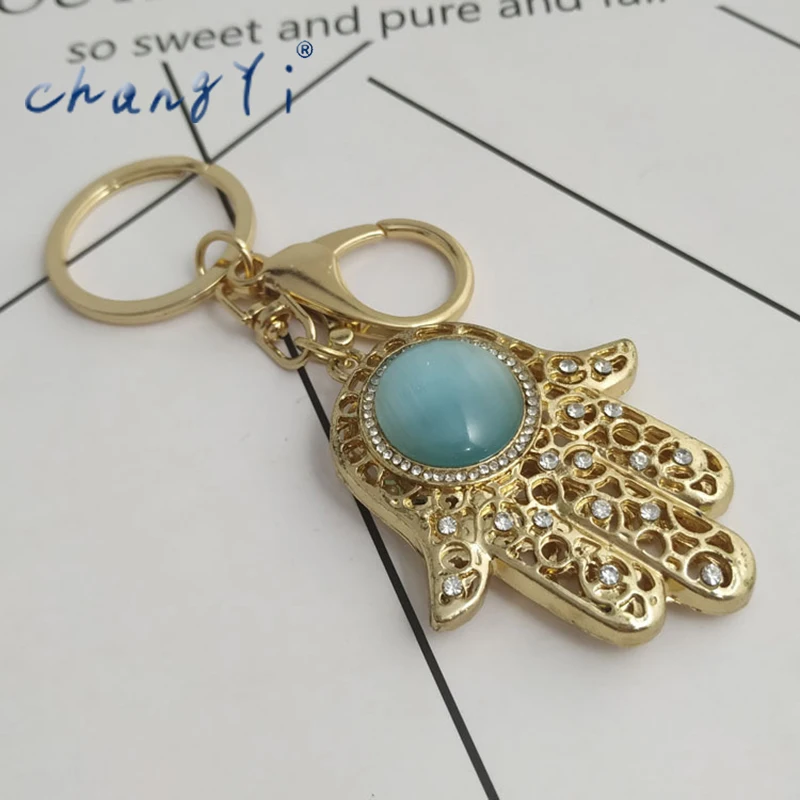 

Changyi 2021 Trend Blue Evil Eyes Keychain Hollow Hand Alloy Fashion Jewelry Evil Eyes Key Rings Accessories Lobster Clasp