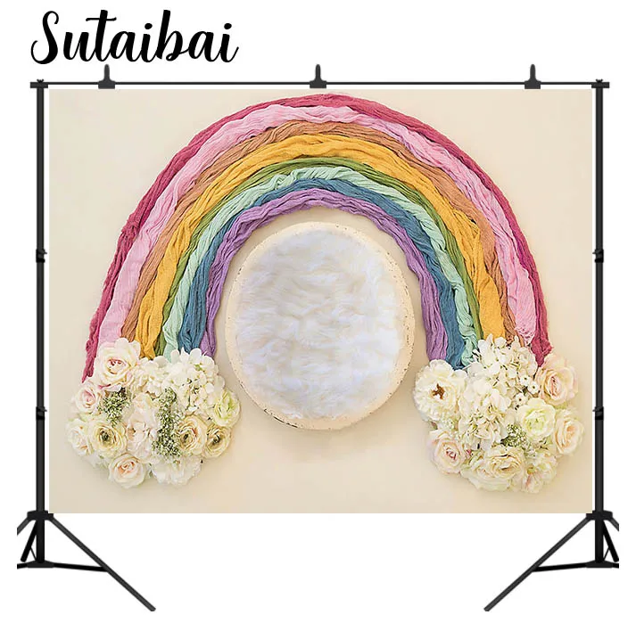

Colorful Rainbow Photography Background Flowers Girls Baby Shower Birthday Party Portrait Backdrop Photo Studio Props