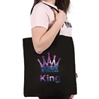 Женские сумки для покупок серия короны с узором Эко сумка на плечо модная черная сумка с принтом Холщовая Сумка-тоут