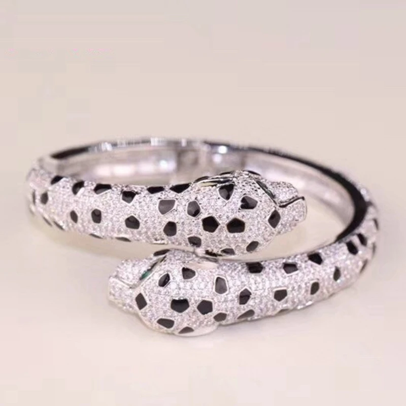 Псевдозолотистый Открытый браслет с черным леопардовым покрытием из циркона