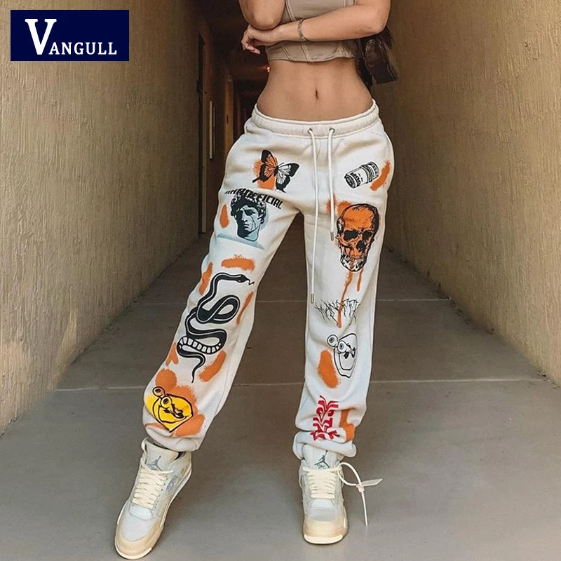 

Vangull женские тренировочный штаны модные брюки с мультипликационным принтом для мальчиков Jogger шнурок штаны с высокой посадкой уличная повсе...