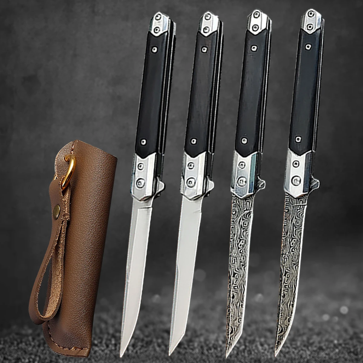 

Folding Knife with Holster Wooden Handle M390 Steel Damascus Pattern High Hardness Outdoor Hunting Knife Camping Survival Tools