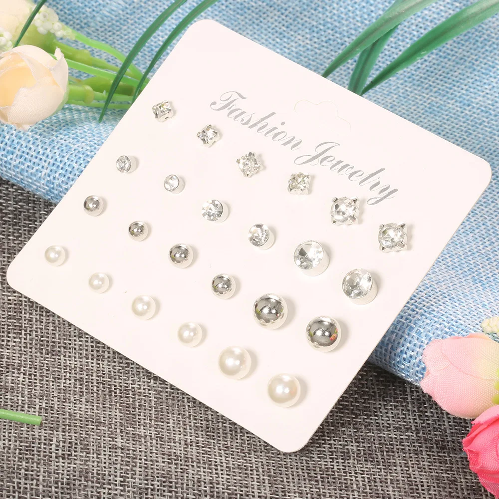 

12pcs/set White Simulated Pearl Earrings Set for Women Jewelry on Ear Ball Stud Earrings Kit Bijouteria Brincos Bijoux