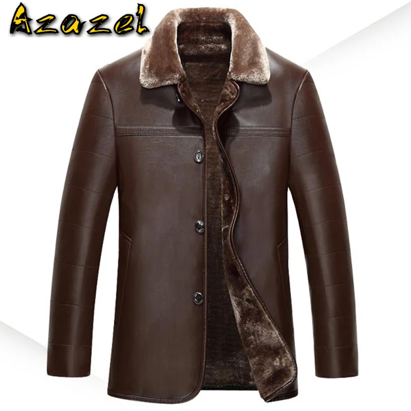 

Мужская зимняя куртка из искусственной кожи, с воротником из кроличьего меха