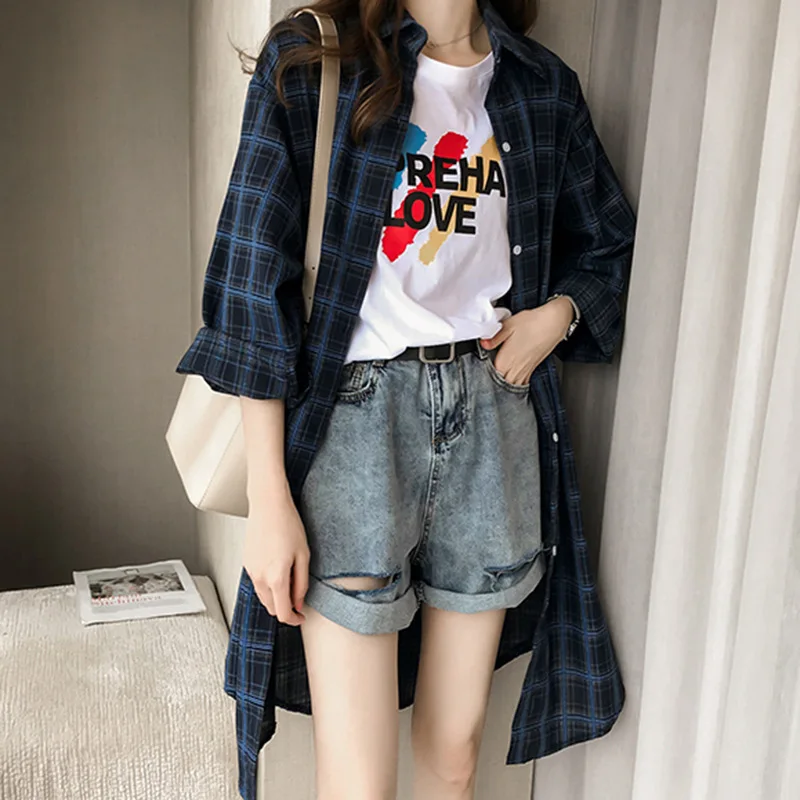 Plaid Blouse Women Long-sleeve Thin Section Sun Protection Long Skirt Blusas mujer de moda 2020 Shirt Tops Womens Plus Size