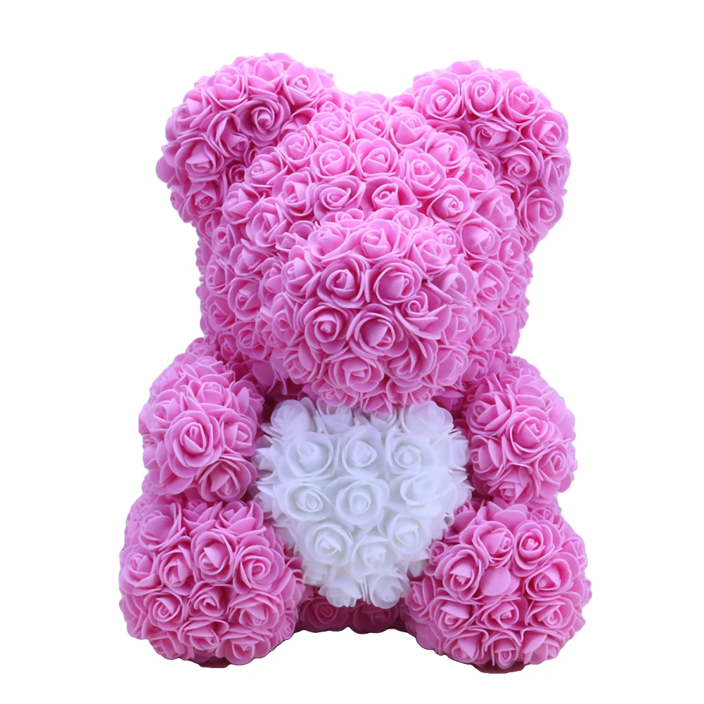 

2021 DropShipping 25cm Rose Bear Heart Artificial Flower Rose Teddy Bear For Women Valentine's Wedding Birthday Christmas Gift