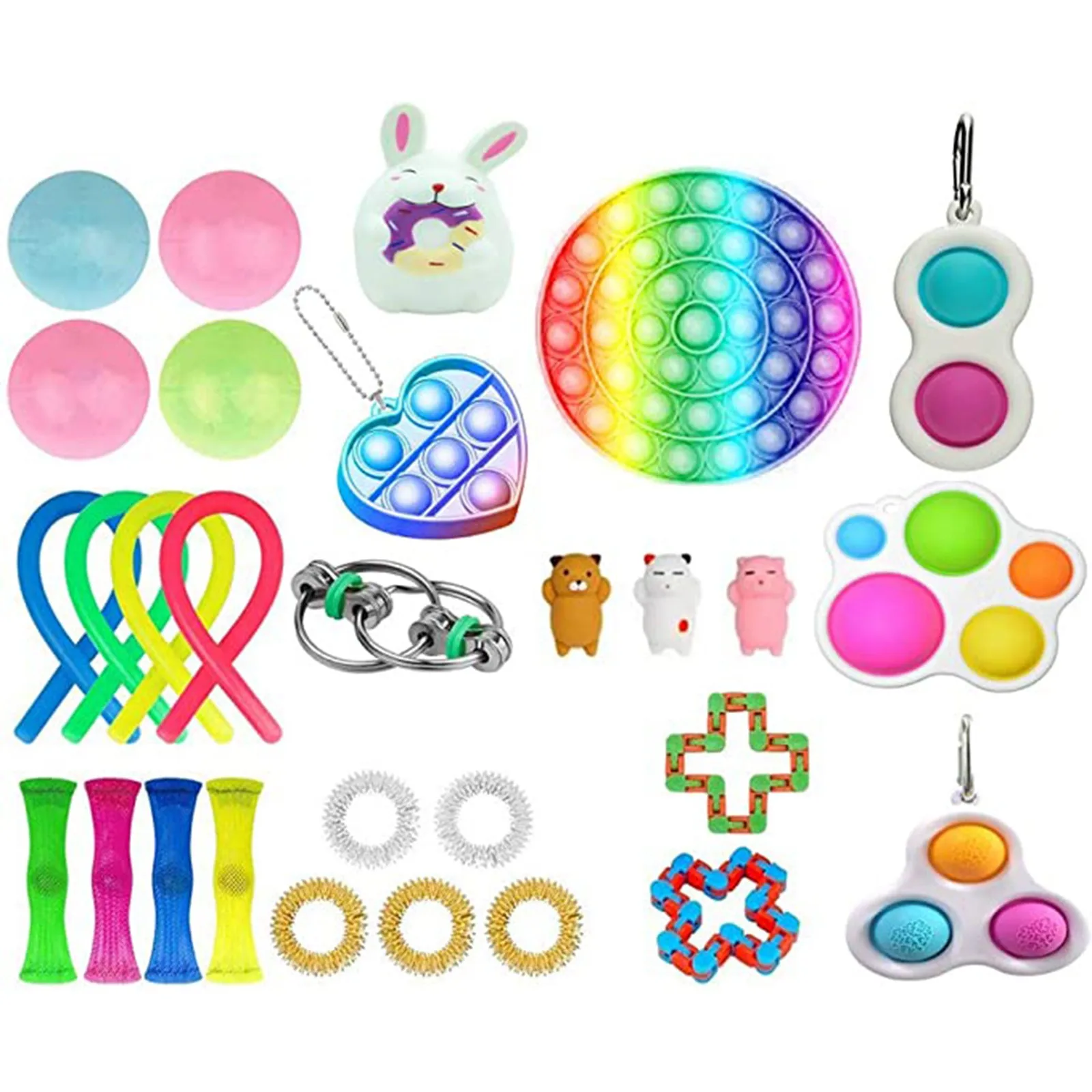 

30pcs Push Bubble Sensory Toys Pack Mini Simple Dimple Antistress Toy Set Autism Decompression Intellectual Stress Reliever Toys