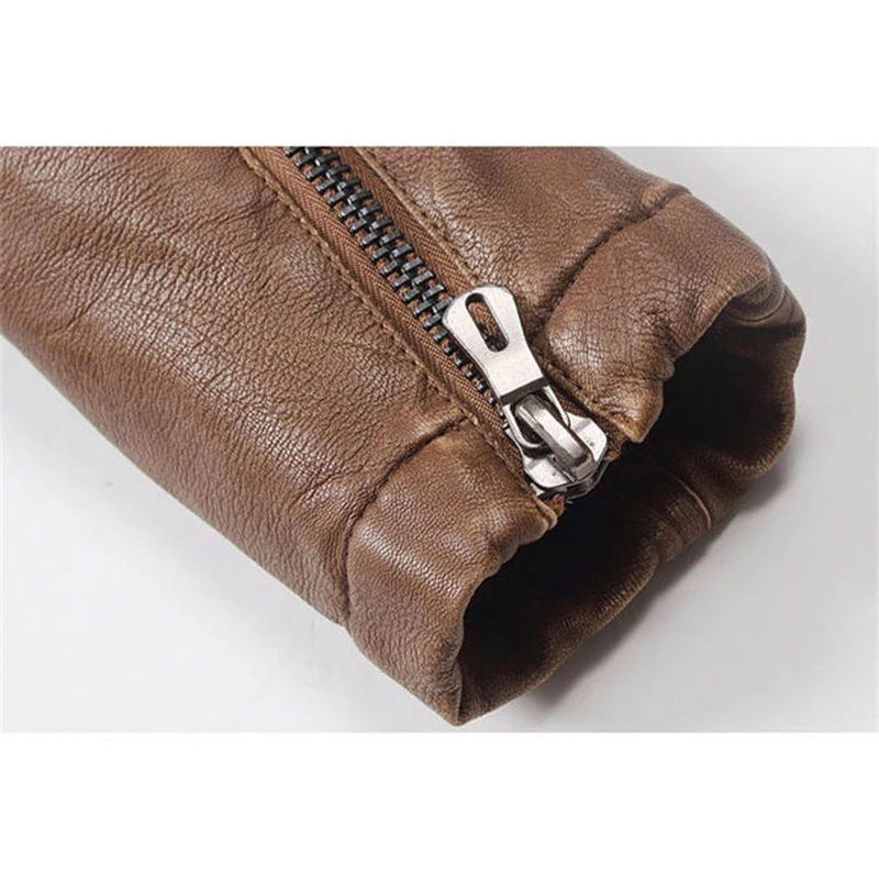 Зимняя мужская кожаная куртка Мужская байкерская со стоячим воротником