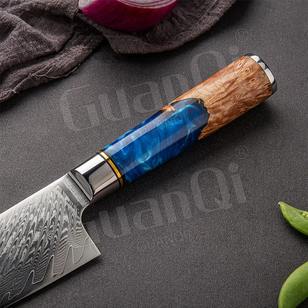 Нож шеф-повара из дамасской стали Профессиональный кухонный резец с лазерным