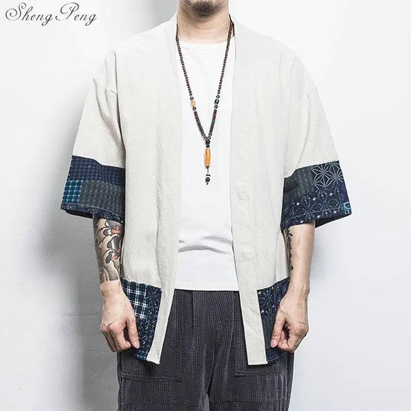 Японское кимоно V1795 кардиган для мужчин юката женская одежда жакет рубашка
