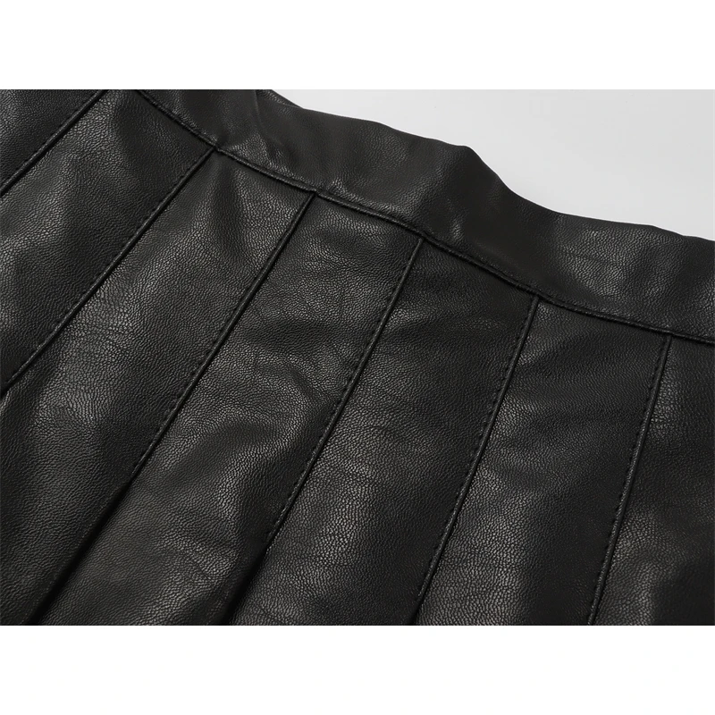 Женская Плиссированная Юбка До Колена винтажная мини-юбка из искусственной кожи