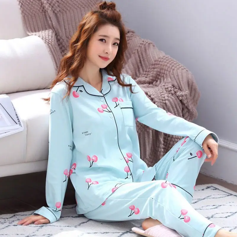 Pajamas Women's Long-sleeved Spring Autumn Korean Women's Thin Large Size Autumn and Winter Home Service Summer Two-piece Suit