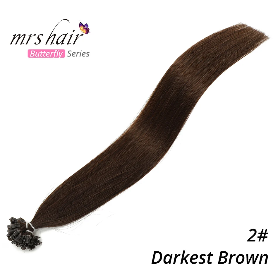 MRS HAIR 0,5 г/шт., 12 дюймов, накладные волосы, прямые, машинные, сделанные волосы Remy Nail, кератиновые, Предварительно Связанные человеческие волосы, 50 шт - Цвет: #2